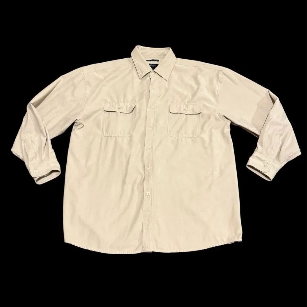 Bruno Sueded Microfiber Long Sleeve Button-Up Shirt Cream Beige Size XL